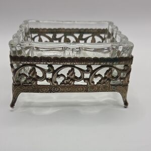 Vintage Gold and Clear Glass Decorative Tray/trinket Box